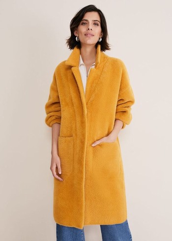 Phase Eight Maddie Balloon Sleeve Fluffy Coats Yellow Canada | KLCZBQ-395